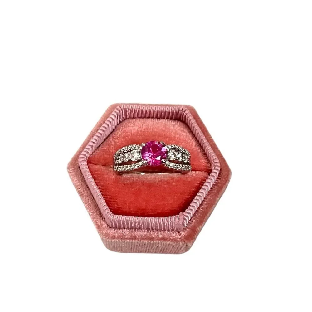 Bomb Party Pink Sapphire Silver Rhodium Plated Ring Size 8